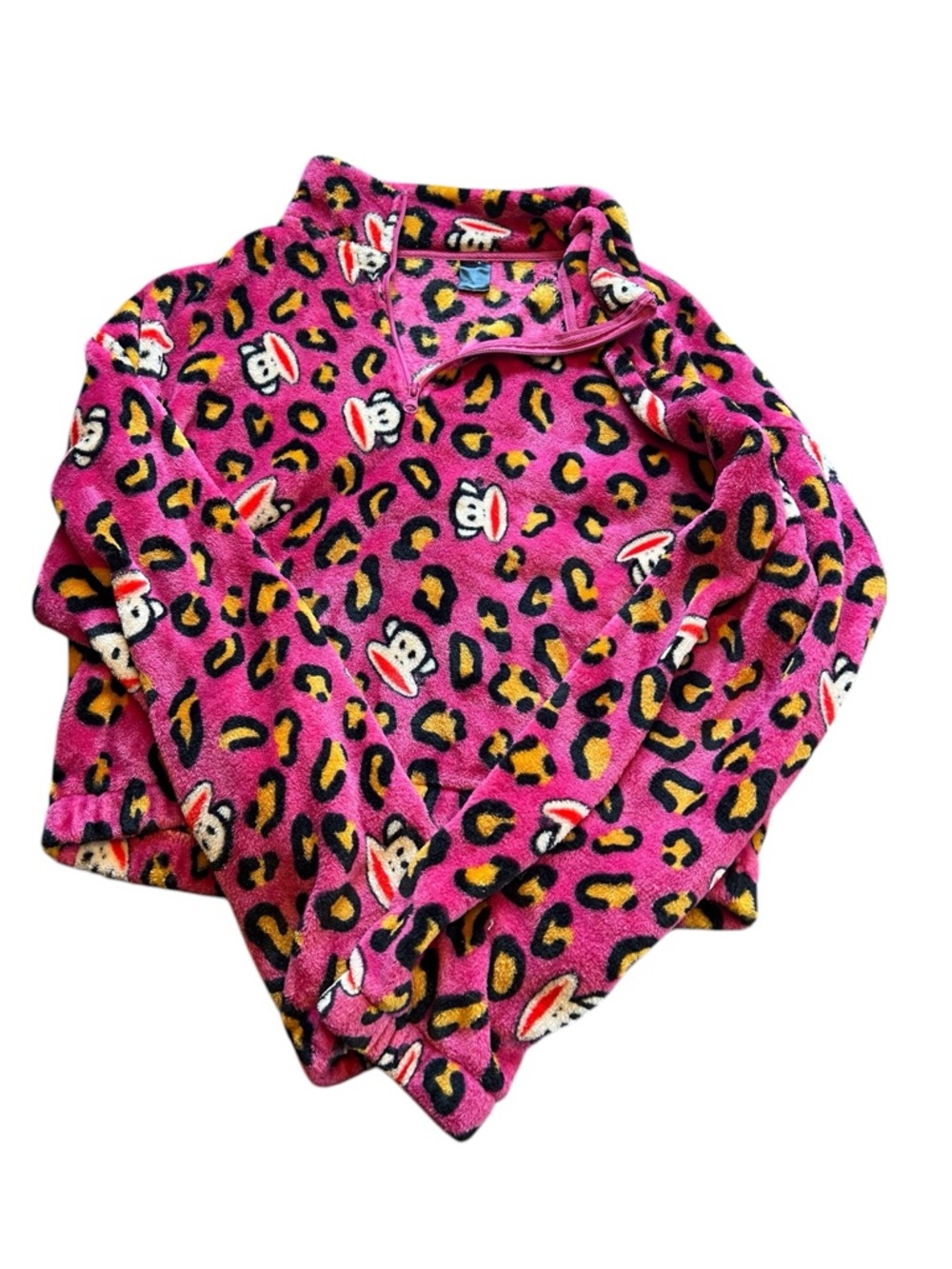 Paul Frank Hot Pink Leopard Julius Monkey Quarter-Zip Fleece